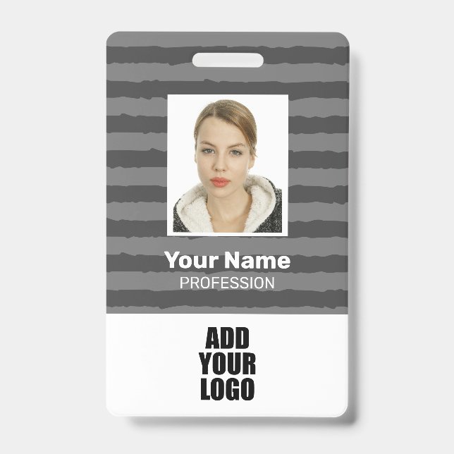 Logos und Strichcode für Mitarbeiter - graue Strei Ausweis (Vorderseite)