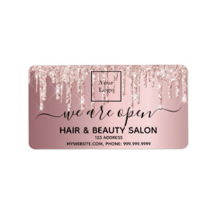 Logos Wiedereröffnung Schönheitssalon Rose Gold Gl Adressaufkleber