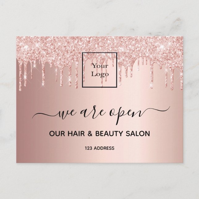 Logos Wiedereröffnung Schönheitssalon Rose Gold Gl Postkarte (Vorderseite)