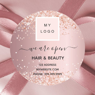 Logos Wiedereröffnung Schönheitssalon Rose Gold Runder Aufkleber