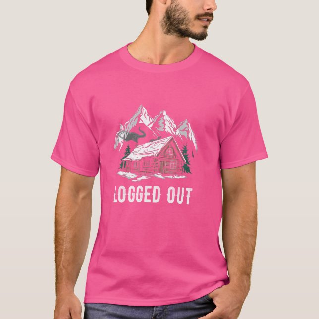 Logout Funny Mountain Zuhause Outdoor Cabin 1 T-Shirt (Vorderseite)