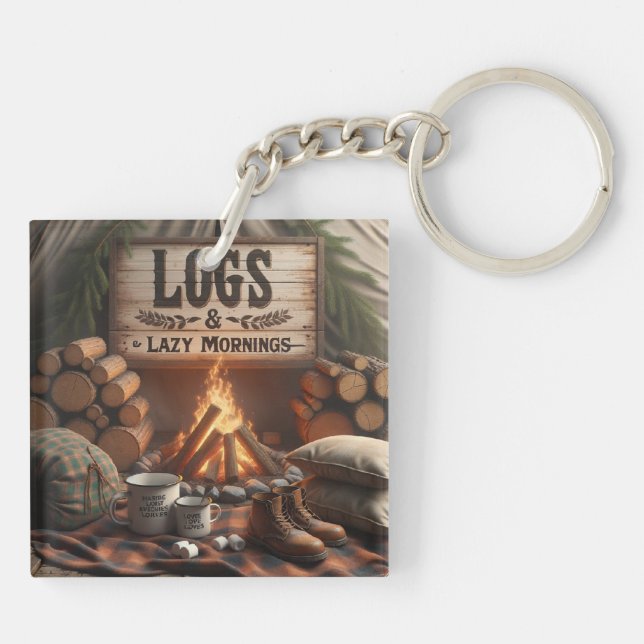 Logs & Lazy Mornings Keychain – Camping Adventure Schlüsselanhänger (Rückseite)