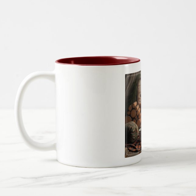 Logs & Lazy Mornings Mug – Cozy Camp Coffee Escape Zweifarbige Tasse (Links)