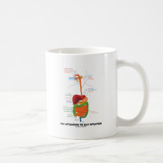 Lohn-Aufmerksamkeit zur Darm-Intuition Kaffeetasse