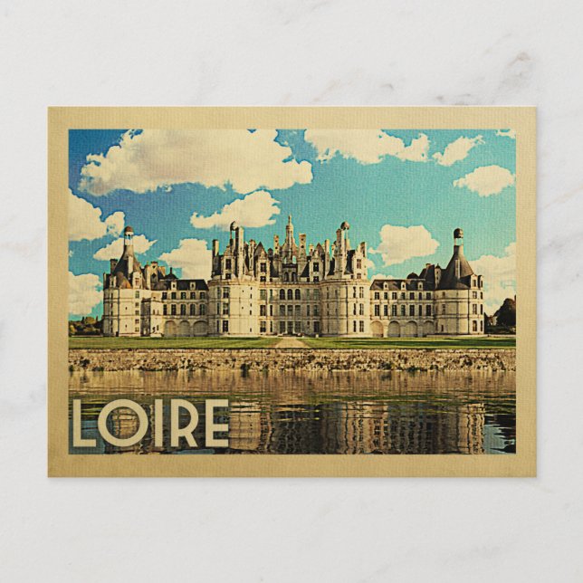 Loire France Vintage Travel - Chateau Chambord Postkarte (Vorderseite)