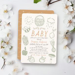 Lokal angebaute Bauernmarkt-Doodle-Baby-Party Einladung
