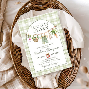 Lokal angebaute Jungen-Sage-Grün-Gingham-Baby-Part Einladung