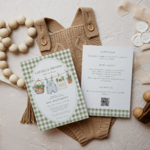 Lokal angebaute Salbei-Gingham-Baby-Shower-Einladu Einladung