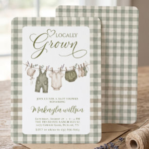 Lokal angebaute, salbeigrüne Gingham-Baby-Party Einladung