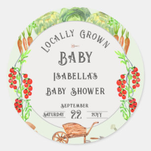 Lokal angelegtes Baby, Bauernmarkt-Baby Shower Runder Aufkleber