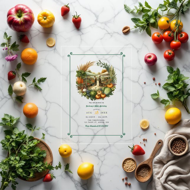 Lokal erbaut - Bauern Markt Geburtstagspartei Acryleinladungen (Locally Grown – Farmers Market Birthday Party Acrylic Invitation)