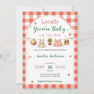 Lokal gewachsene Gingham Coquette Babyparty Einladung