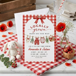 Lokal gewachsene rote Gingham-Wäscheleine Baby-Par Einladung