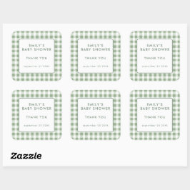Lokal gewachsene Salbei-Gingham-Baby-Shower-Dankes Quadratischer Aufkleber