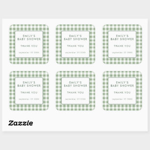 Lokal gewachsene Salbei-Gingham-Baby-Shower-Dankes Quadratischer Aufkleber