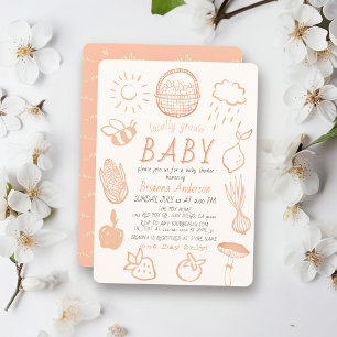 Lokal gewachsener Markt Doodle Mädchen Baby Shower Einladung