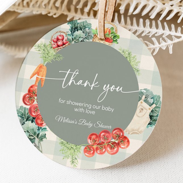 Lokal gezüchtete Baby Bauern Market Baby Shower Geschenkanhänger (Farmers market baby shower favor tag with rustic locally grown baby design)