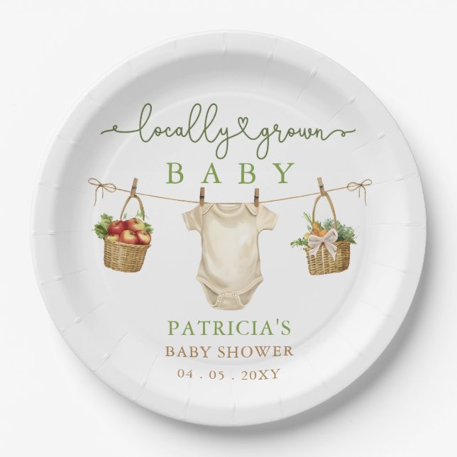 Lokal gezüchtete Baby Bauern Market Baby Shower Pappteller (Vorderseite)