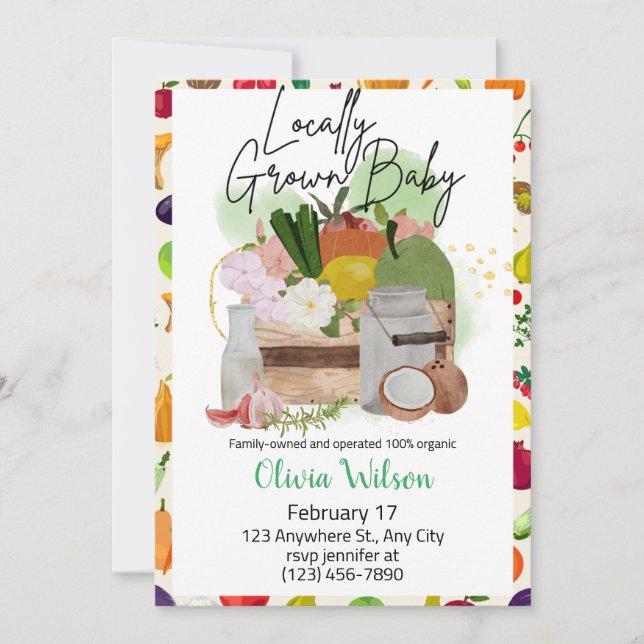 Lokal gezüchtete Bauern Market Baby Shower Einladung (Vorderseite)