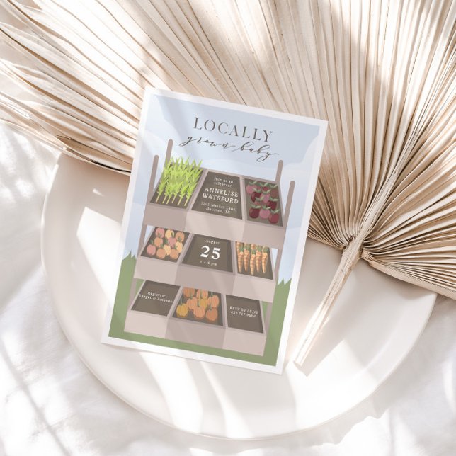 Lokal gezüchtete Bauern Market Baby Shower Einladung (100% Organic! Locally Grown Baby Physical Invitation Preview)