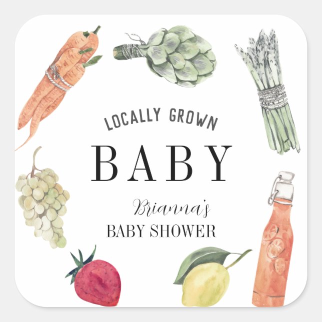 Lokal gezüchtete Bauern Market Baby Shower Quadratischer Aufkleber (Vorderseite)