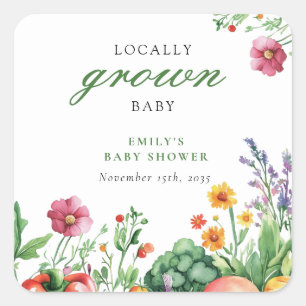 Lokal gezüchtete Bauern Market Baby Shower Quadratischer Aufkleber
