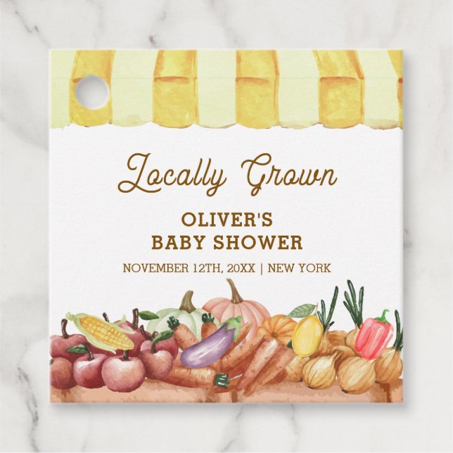 Lokal gezüchtete Veggie Obstdusche Geschenkanhänger (Vorderseite)