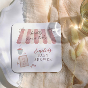 Lokale Babyparty im Stil eines Bauernmarkts Rechteckiger Pappuntersetzer