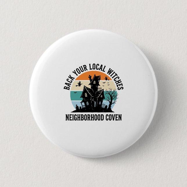 Lokale Hexe Halloween Spukhaus Retro Art Button (Vorderseite)