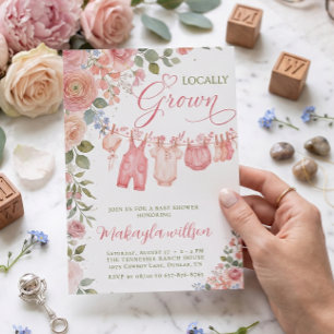 Lokale rosa Blumen-Baby-Party für Mädchen Einladung