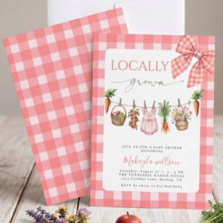 Lokale rosa Farmers Bow Baby Girl Shower-Einladung Einladung