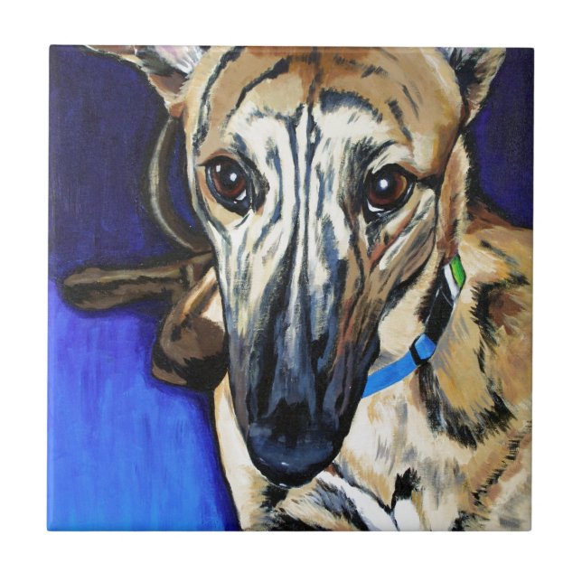 Loki - Lurcherhund Fliese (Vorderseite)