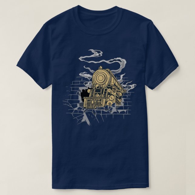 Lokomotive bricht die Mauer T-Shirt (Design vorne)