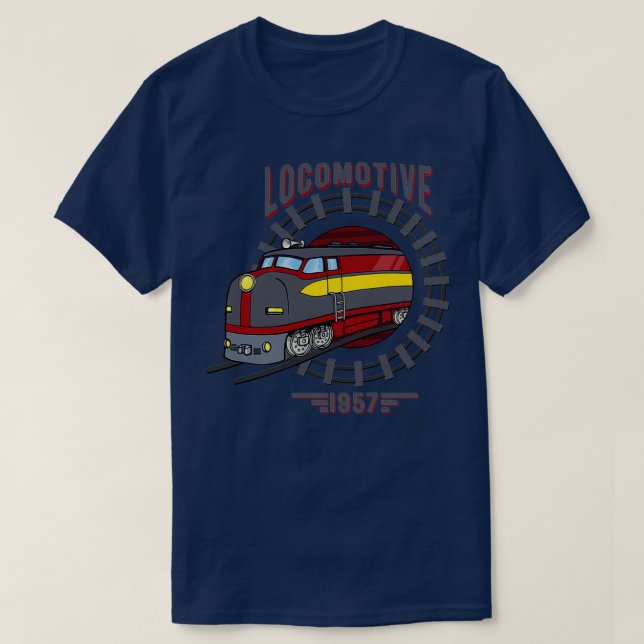 Lokomotive-Eisenbahn-Motor-Gleise der 50er Jahre T-Shirt (Design vorne)