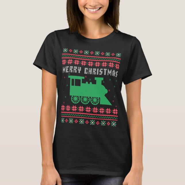 Lokomotive Ugly Christmas Sweater T-Shirt (Vorderseite)