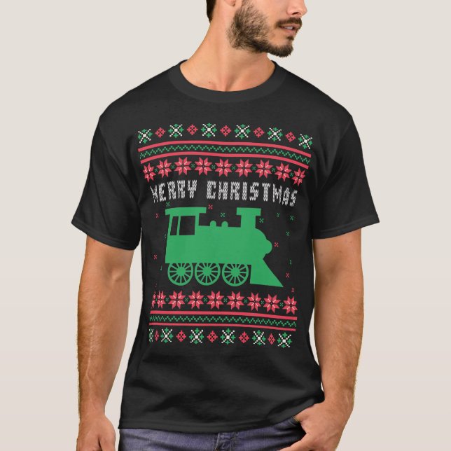 Lokomotive Ugly Christmas Sweater T-Shirt (Vorderseite)