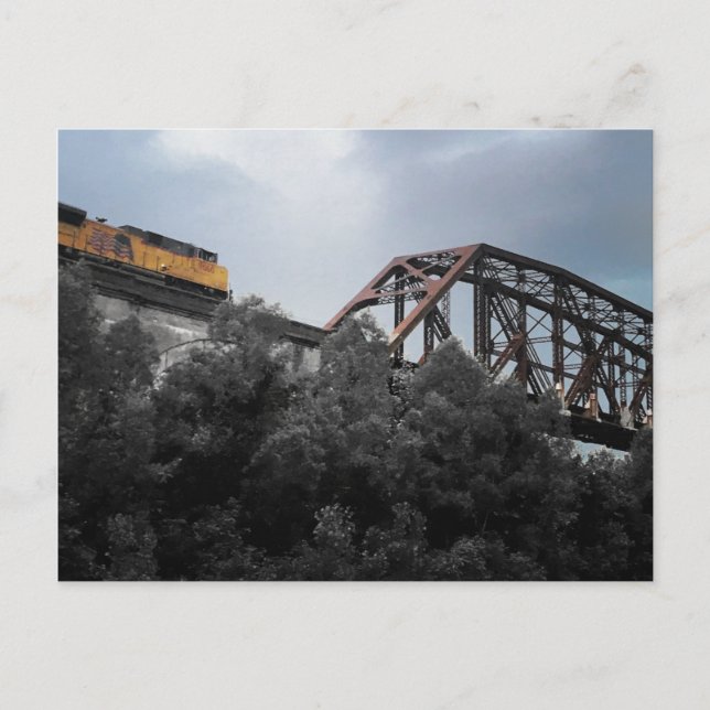 Lokomotive-Zug, der die Brücke überquert Postkarte (Vorderseite)