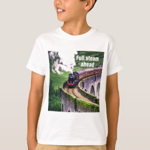 Lokomotivenbahn auf Brücke mit Volldampf T-Shirt