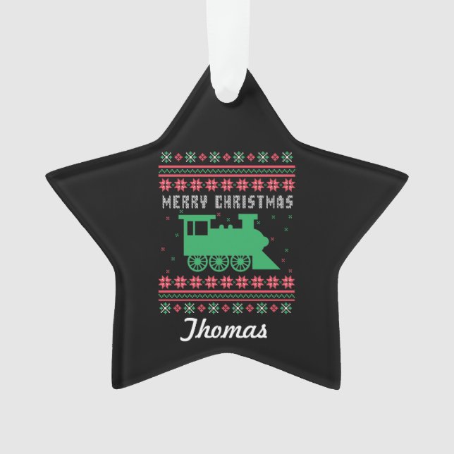 Lokomotivzug Ugly Christmas Sweater Ornament (Vorderseite)