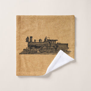 Lokomotivzug Vintag Steam Motor & Map Style Waschlappen