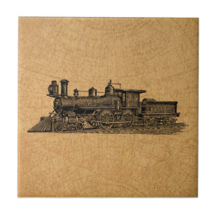 Lokzug Zug Vintage-Dampflokomotive & Kartenstil Fliese