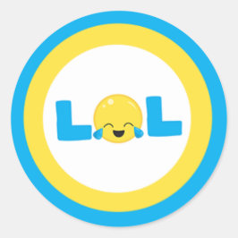 LOL Laugh Out Loud Emoji Blue Yellow Runder Aufkleber