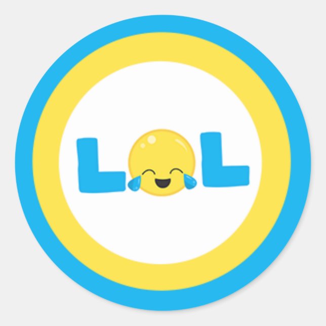 LOL Laugh Out Loud Emoji Blue Yellow Runder Aufkleber (Vorderseite)
