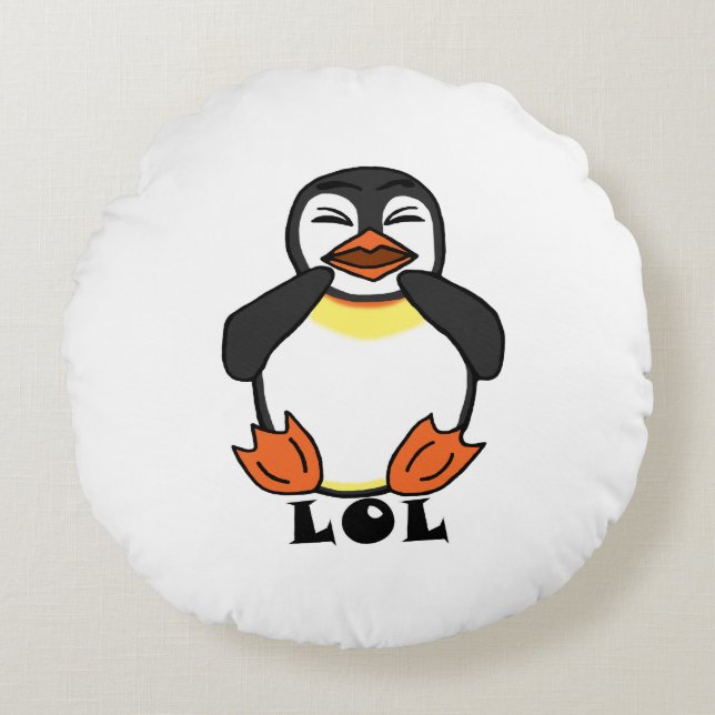 LOL Laughing Pinguin Rundes Kissen (Vorderseite)