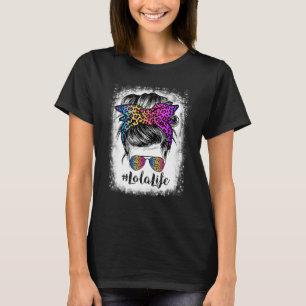 Lola Life Rainbow Leopard Messy Bun gebleicht T-Shirt