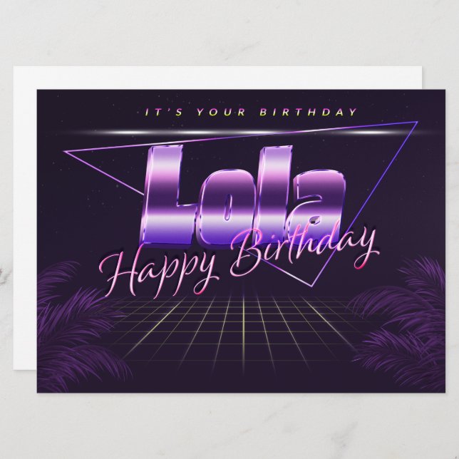 Lola Name Vorname lila retro Karte Geburtstag (Vorne/Hinten)