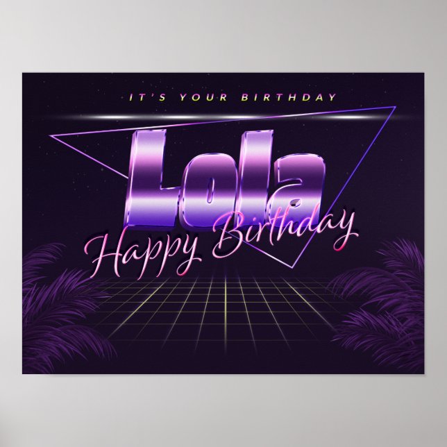 Lola Name Vorname lila retro Poster Geburtstag (Vorne)