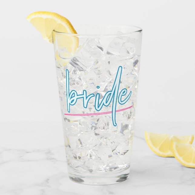 LOLA Neon Blue and Pink 90's Bride Bachelorette Glas (Vorderseite Ice)