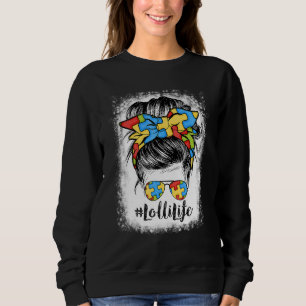 Lolli Life Messy Bun Hair Bandana Glasses Autism Sweatshirt