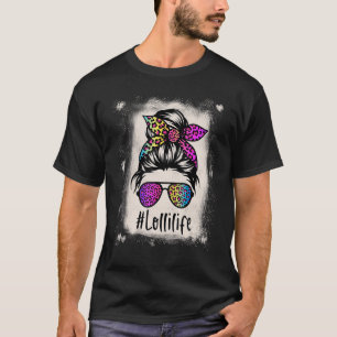 Lolli life Messy Bun Rainbow Leopard Moth T-Shirt